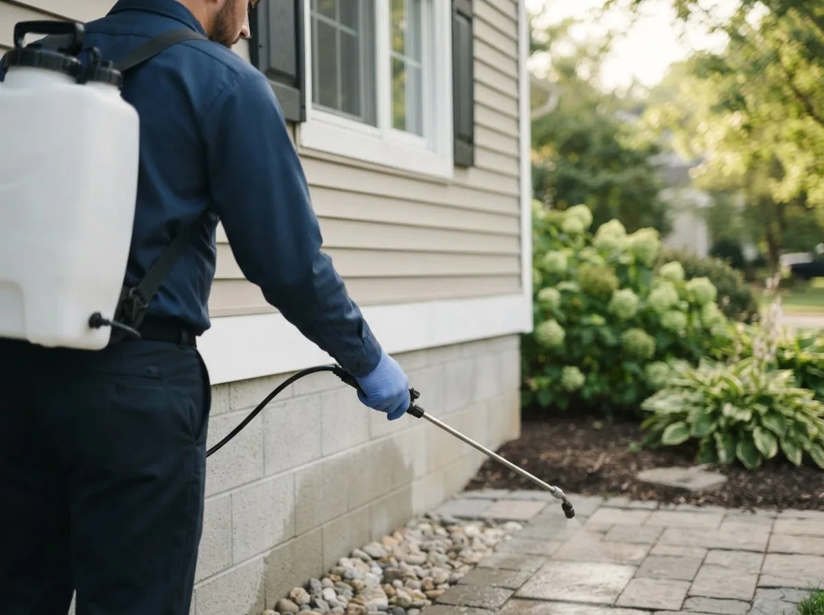 Pest control technician inspecting a home in Sherman, NY